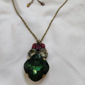 ANTON HEUNIS GREEN PENDANT NECKLACE RASPERRY AMETHYST AND CLEAR CRYSTAL ACCENTS